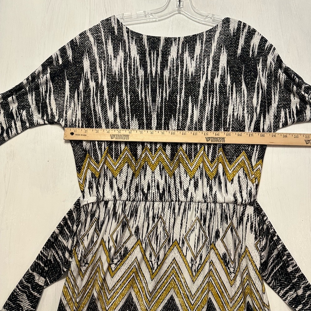 Ellen Tracy Dress Size 8 Black White Yellow Chevron Belted 3/4 Sleeve NWT - Picture 3 of 10